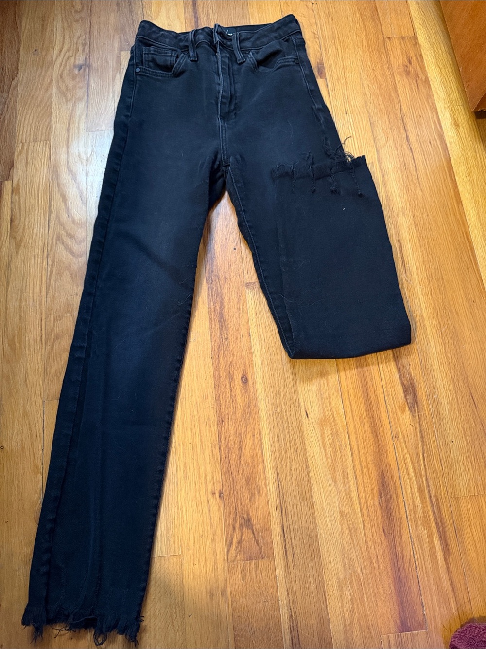 Just Black High-Rise Slim Straight Black Jeans with Raw Hem